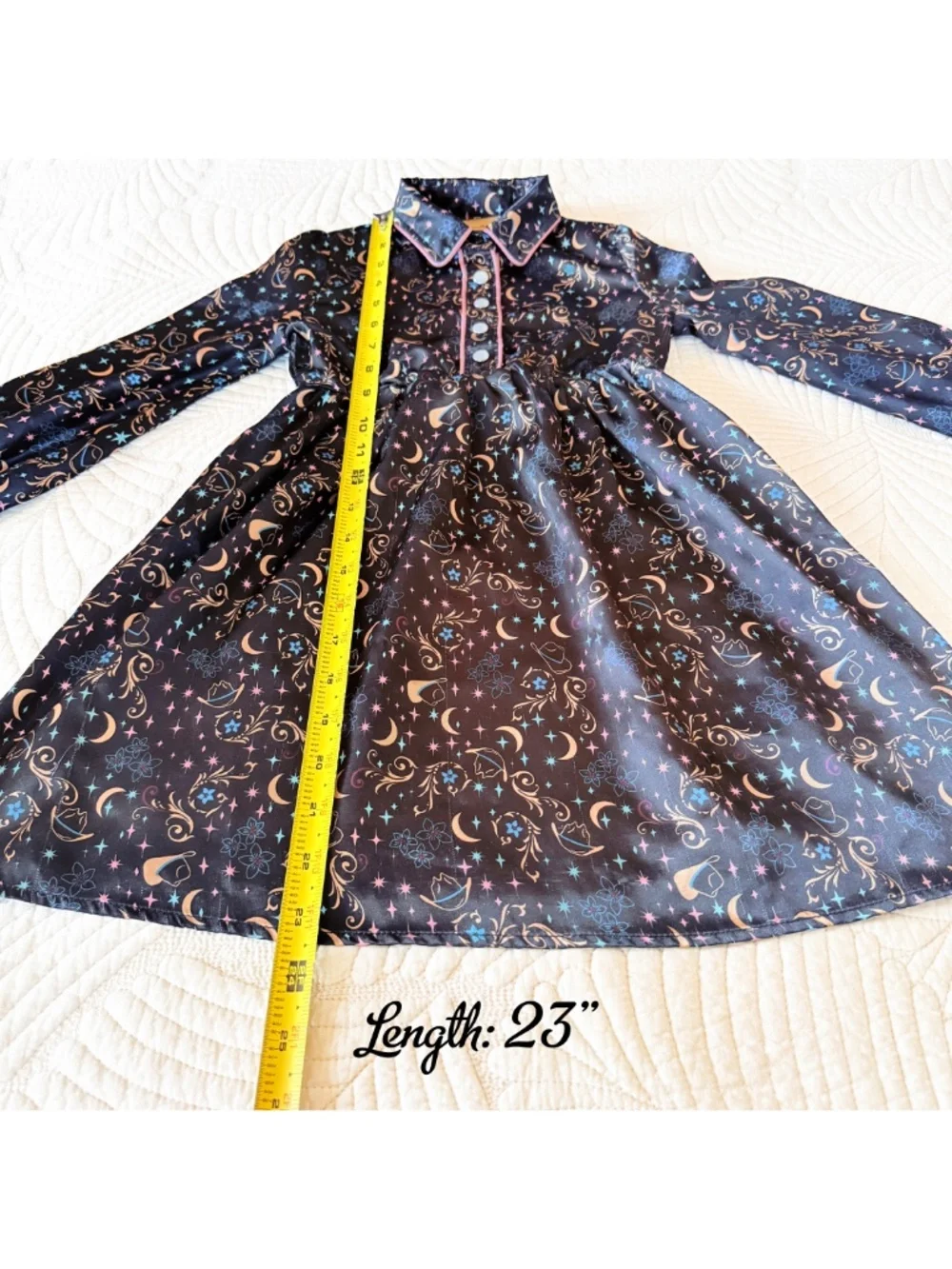 Wrangler Girls Celestial Moon Stars Western Satin Cowgirl Dress Whimsigoth Sz XS